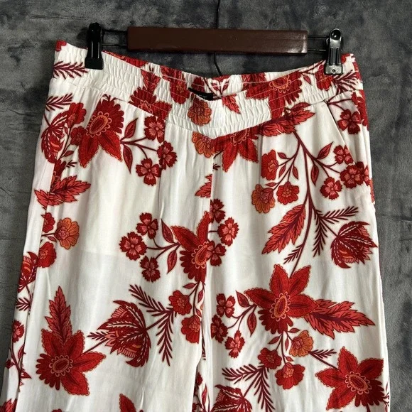 Loft Women's Small Floral Pull On Wide Leg Cropped Pants Pockets Travel Resort - Picture 3 of 16